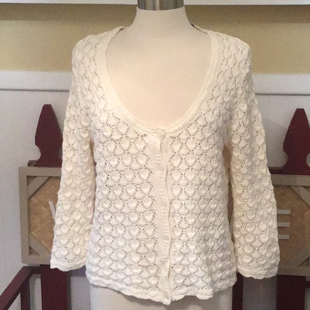 Preswick & Moore petite crocheted button sweater.